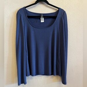 Anthropologie Long Sleeve Round Neck Indigo Ribbed T Shirt Size Large